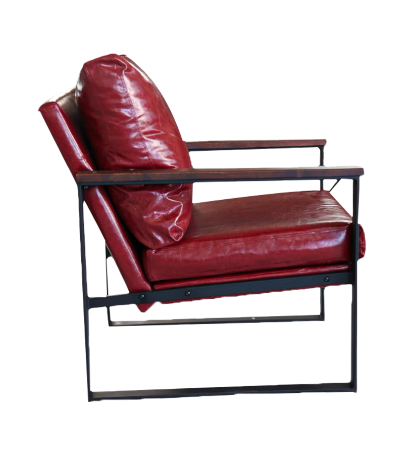 AN304 Single chair with stylish wooden armrests and leather