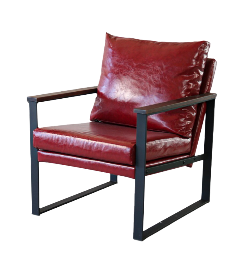 AN304 Single chair with stylish wooden armrests and leather