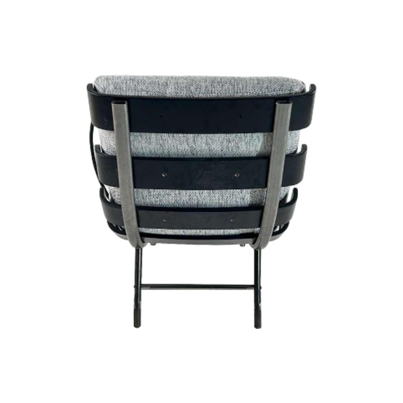 Curved Wood Spray-Painted Black Iron Frame Linen Fabric Leisure Chair