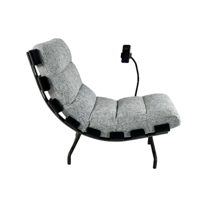 Curved Wood Spray-Painted Black Iron Frame Linen Fabric Leisure Chair