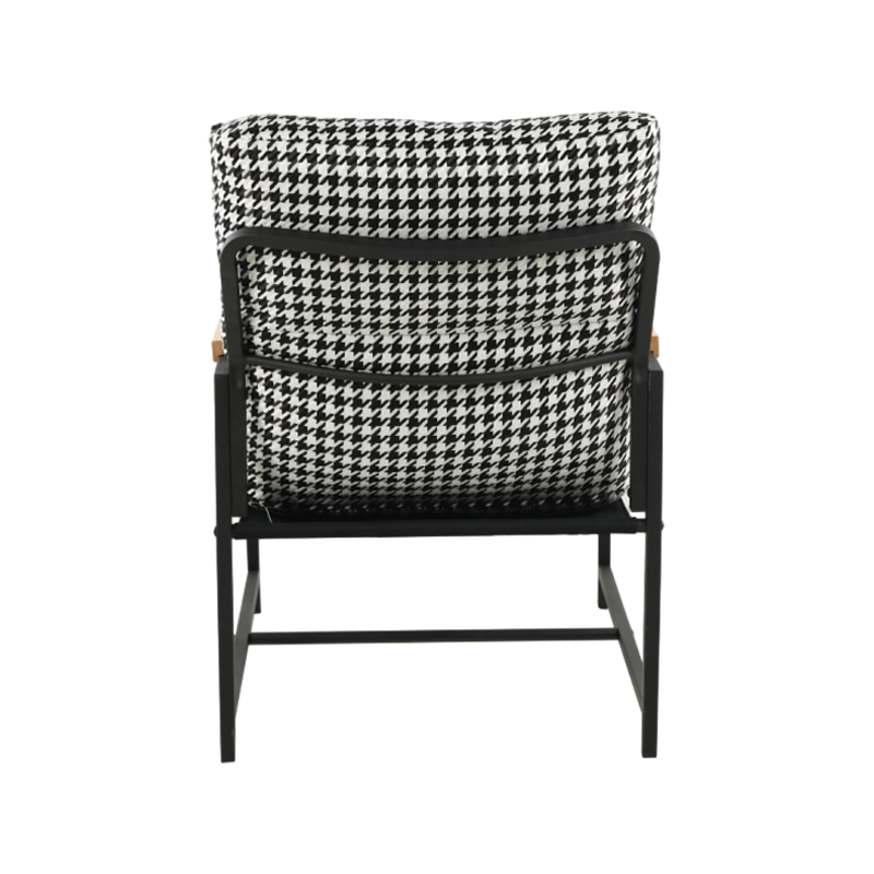 Solid Wood Armrests, Movable Soft-Cushioned Houndstooth Fabric Leisure Chair