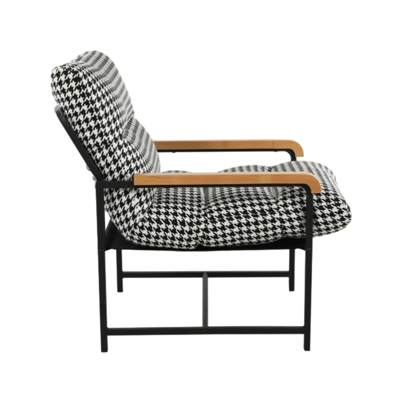 Solid Wood Armrests, Movable Soft-Cushioned Houndstooth Fabric Leisure Chair