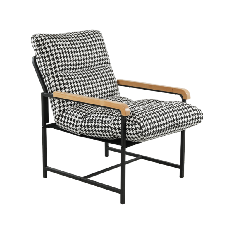 Solid Wood Armrests, Movable Soft-Cushioned Houndstooth Fabric Leisure Chair